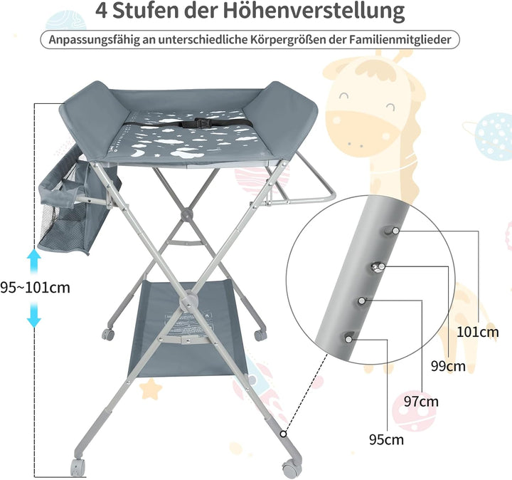 Kedia Baby Wickeltisch, Multifunktions-Wickelkommode, Babypflegetisch, Mobiler Wickeltisch mit Ablag