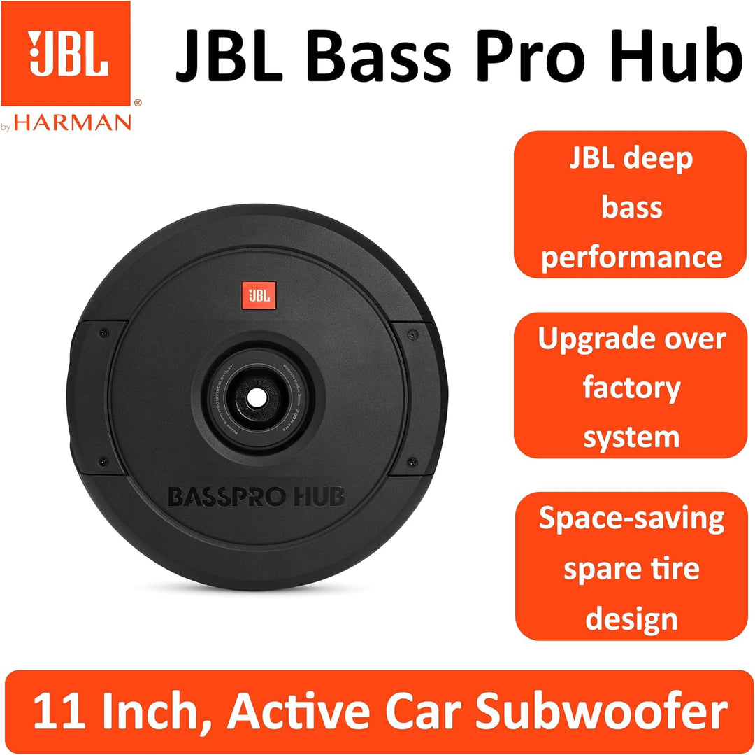 JBL BassPro Hub 11" Reserverad Aktiv Subwoofer Auto Set - 300 Watt Auto Subwoofer mit eingebautem Ve