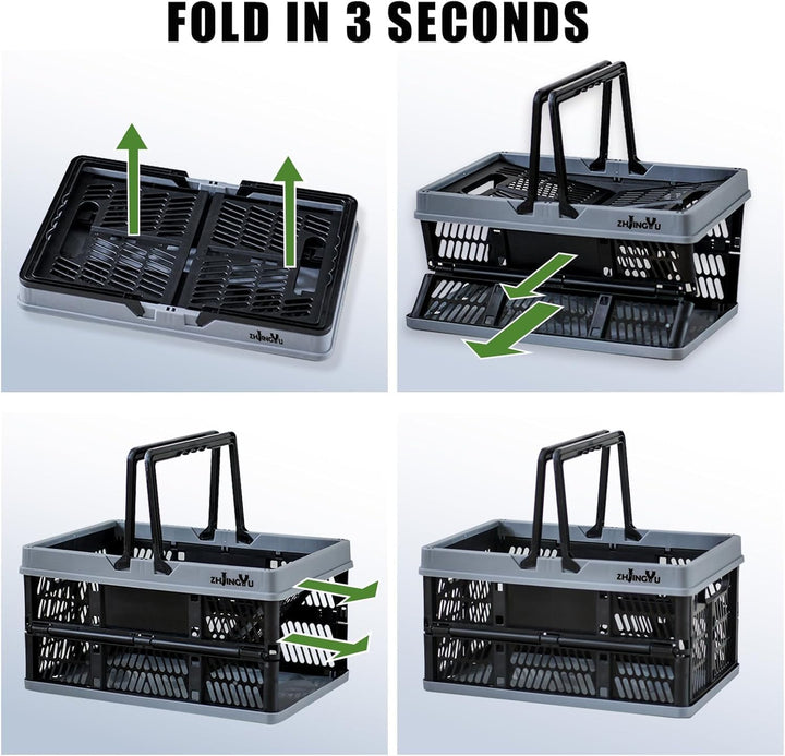 ZHJINGYU Plastic Folding Storage Crate Stackable Grocery Bin Container Einkaufskorb, für Küche Wohnz