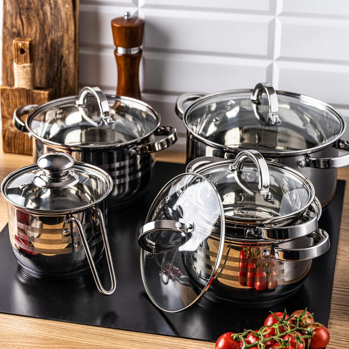 10-teilig Edelstahl Kochtopf Set Topfset mit Glasdeckel Topfe Induktion KLAUSBERG KB-7696