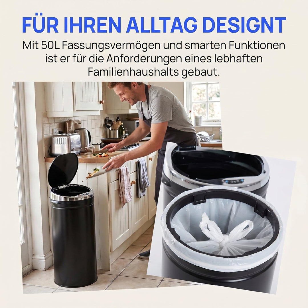 HOMCOM Sensor Mülleimer 50L Automatischer Mülleimer mit Bewegungssensor, Abfalleimer Abfallbehälter