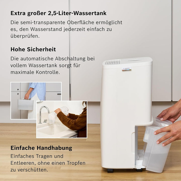 Bosch Dry 1000 Luftentfeuchter - Einfach. Effizient. Leise. - Für Räume bis zu 17 m² - Ideal für Dei