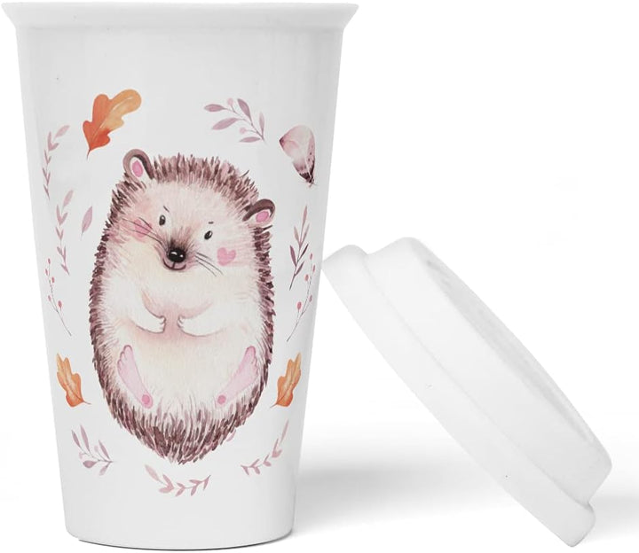 JUNIWORDS To-Go Becher mit Deckel, Igel Aquarell