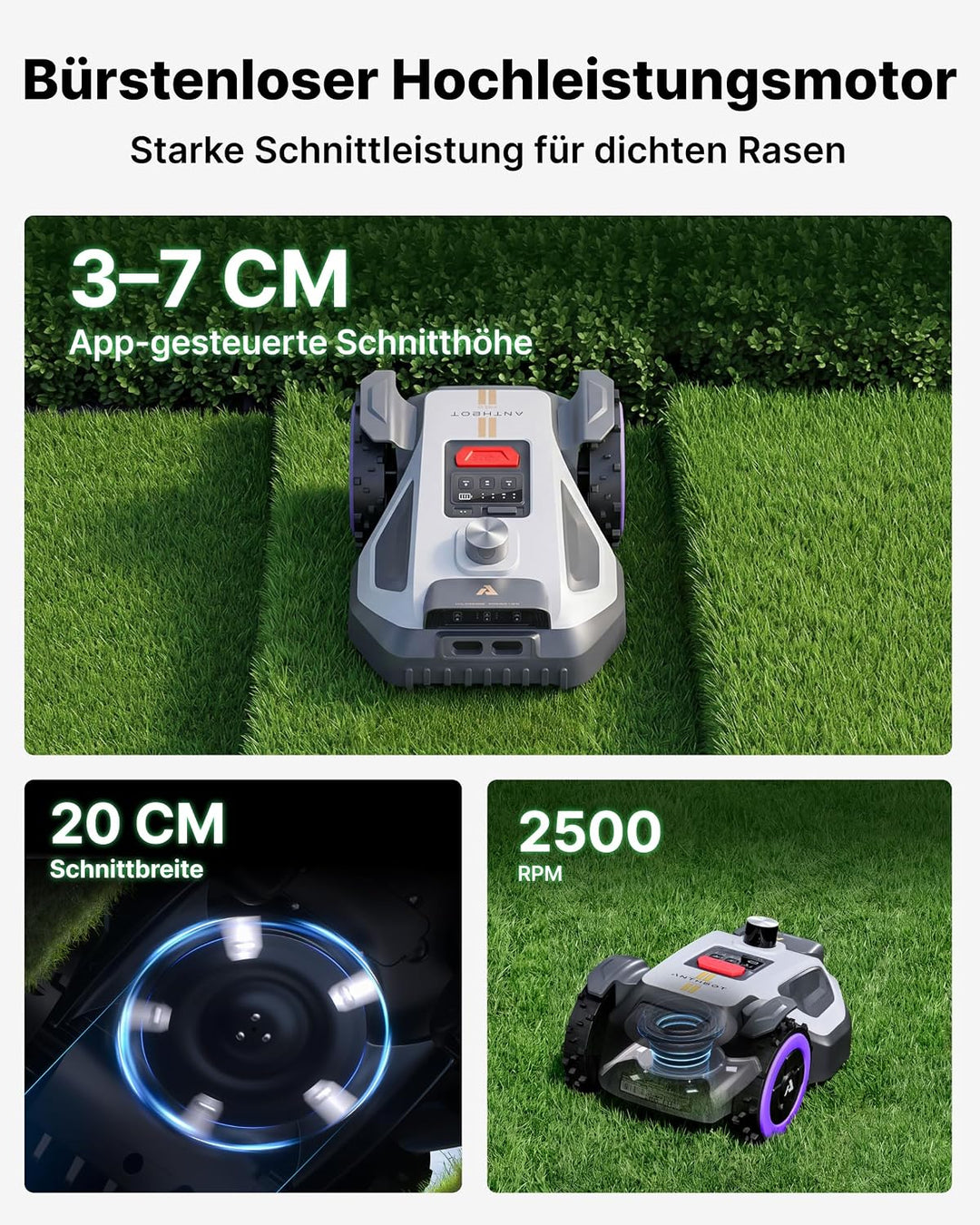 ANTHBOT M9 Pro Mähroboter ohne Begrenzungskabel – HoloSense 4-in-1 Navigation (360° LiDAR, RTK/NetRT