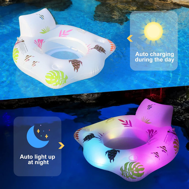 LanBlu Aufblasbarer Pool Luftmatratze Schwimmsessel mit Farbe Wechselnden Licht, Solarbetriebene Luf