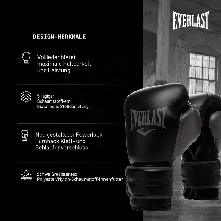Everlast Unisex – Erwachsene Powerlock 2R Glove Handschuhe Schwarz 10oz, Schwarz 10oz