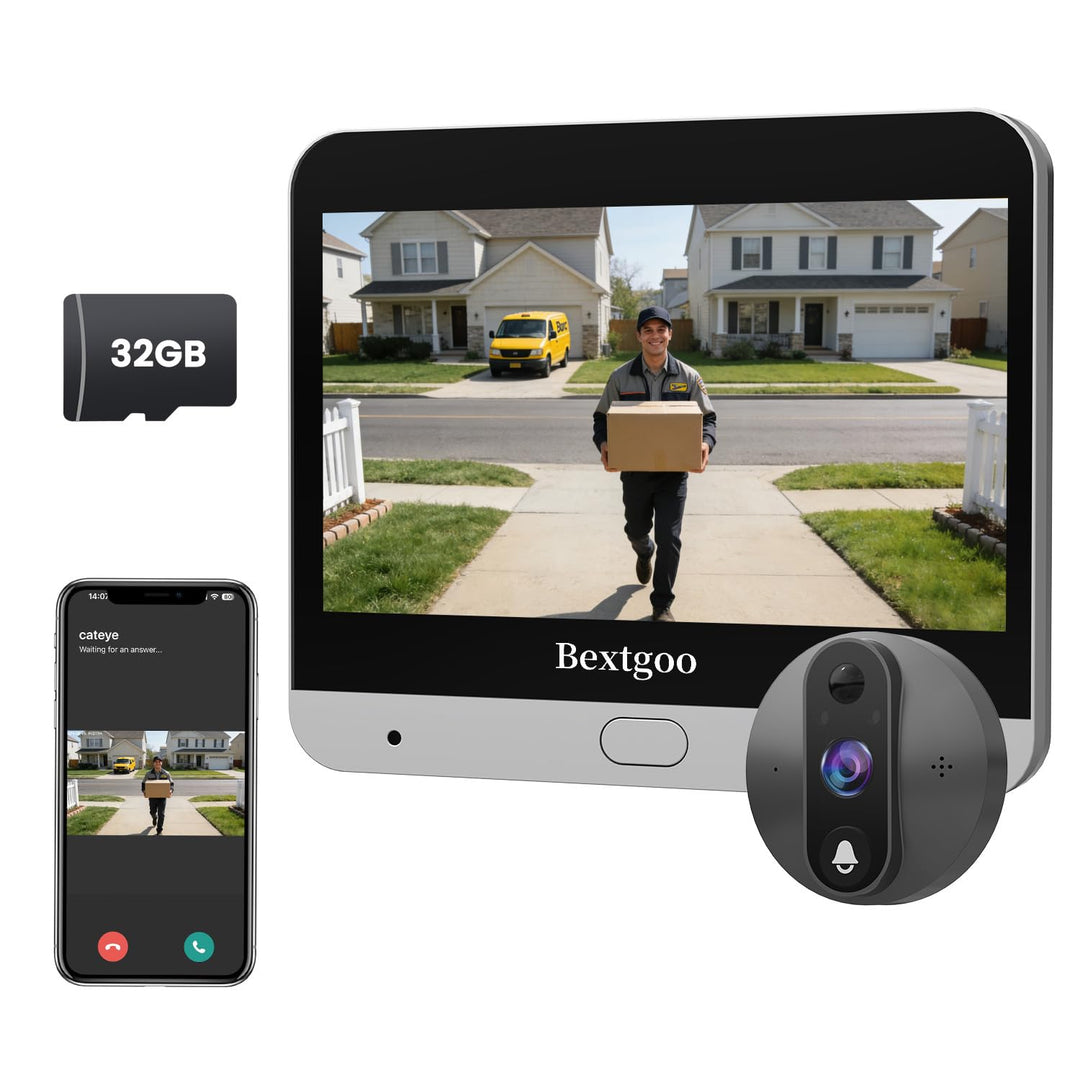 Bextgoo Türspion Kamera, 2K Digitaler Türspion Kamera WLAN mit 4,3 Zoll Farbbildschirm mit 32GB Spei