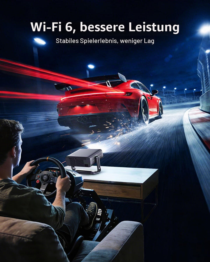 Smart Beamer [Google TV Stick ], 3000ANSI Projektor 4K Heimkino mit Netflix - Auto-Objektivabdeckung