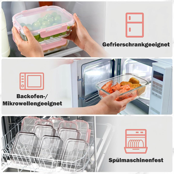 YASHE Glasbehälter mit Deckel, 12 Teile Stapelbar &amp; Luftdicht Meal Prep Boxen Glas für Spülmaschine,
