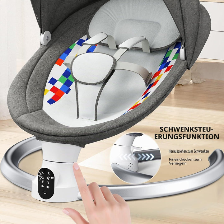 Bluetooth Elektrische Babyschaukel, Upgrade 5-Punkte Geschirr Elektrische Babywippe mit 5 Geschwindi