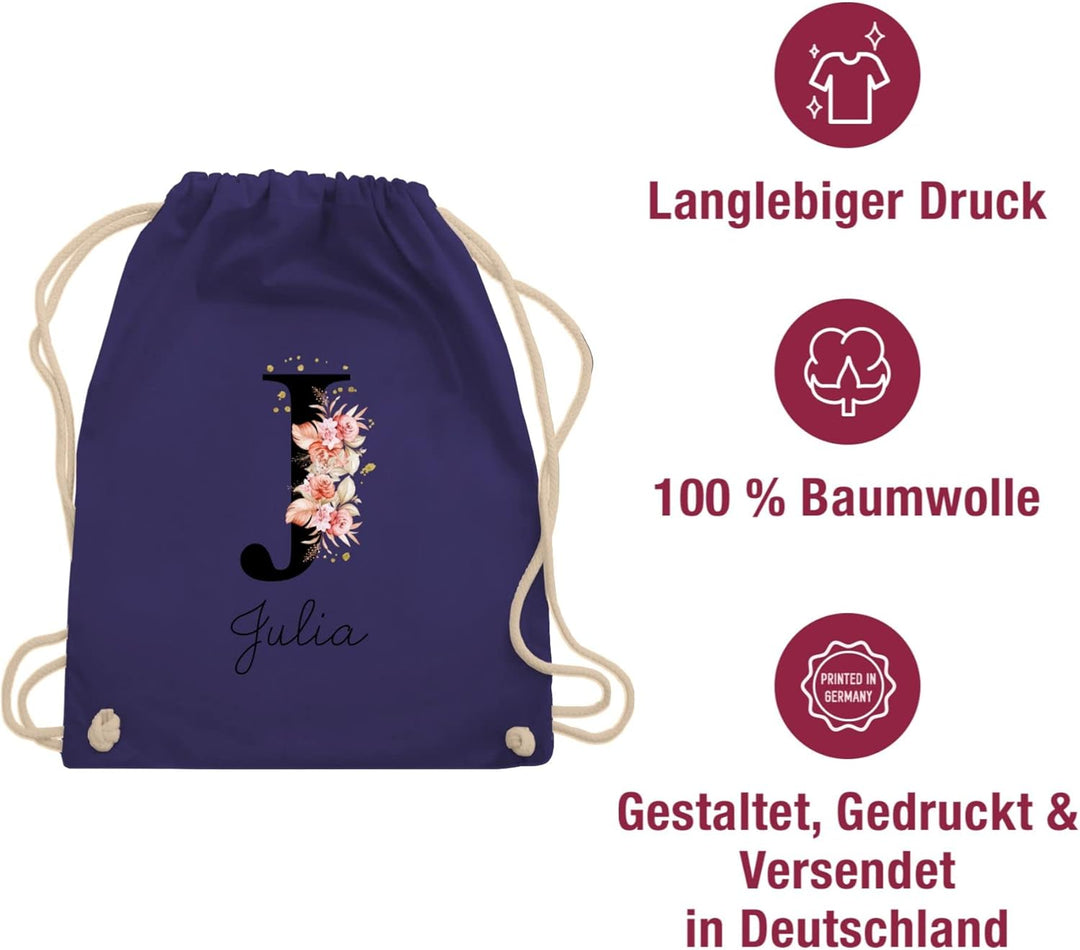Turnbeutel Rucksack - Initialen - Buchstabe mit Name personalisiert I Anfangsbuchstabe I Initiale -
