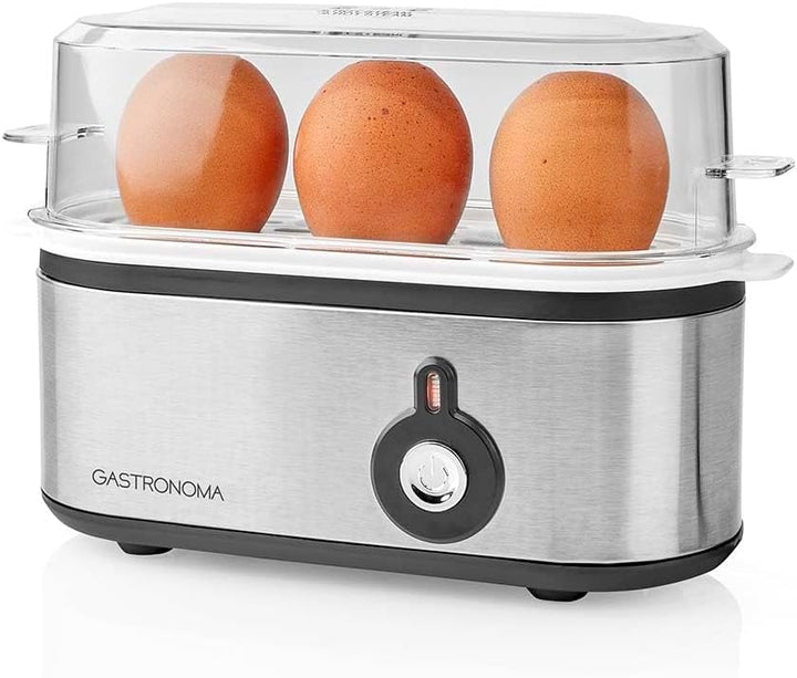 Gastronoma Eierkocher - Eierkocher 3 Eier - Egg Cooker mit Timer - Edelstahl - Silber Schwarz / Edel