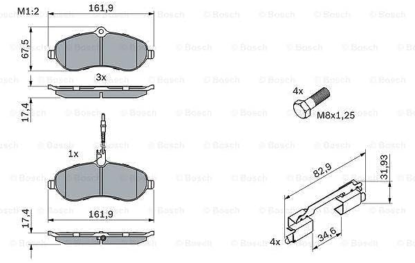 Bosch BP1074 Bremsbeläge - Vorderachse - ECE-R90 Zertifizierung - vier Bremsbeläge pro Set