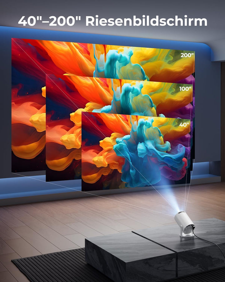 Mini Beamer 4K Unterstützt, 2026 Neuer Beamer Integrierte APP, 20000 Lumens mit Android 14, Automati