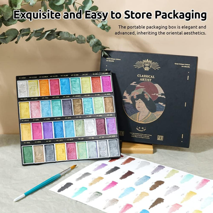 Paul Rubens Aquarellfarben Set Pearl, 36 Classic und Glossy Farben, hohe Deckkraft, gute Lichtechthe