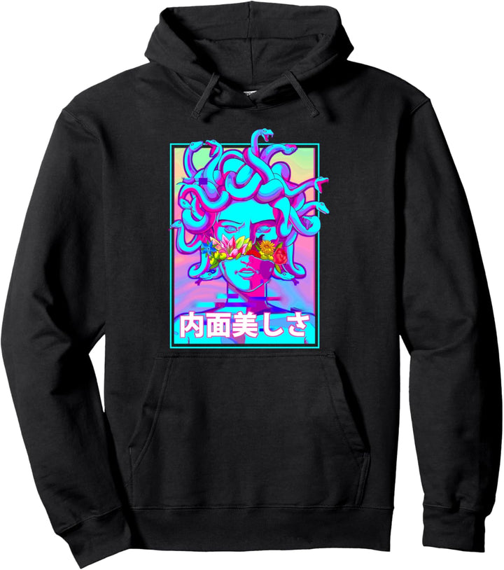 Vaporwave Medusa-Skulptur Ästhetische Kunst Synthwave Art Pullover Hoodie