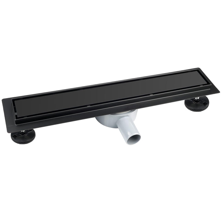 Duschrinne schwarz 30cm Edelstahl Bodenablauf 2-in-1 doppelseitig, Flieseneinsatz Ablaufrinne,schnel