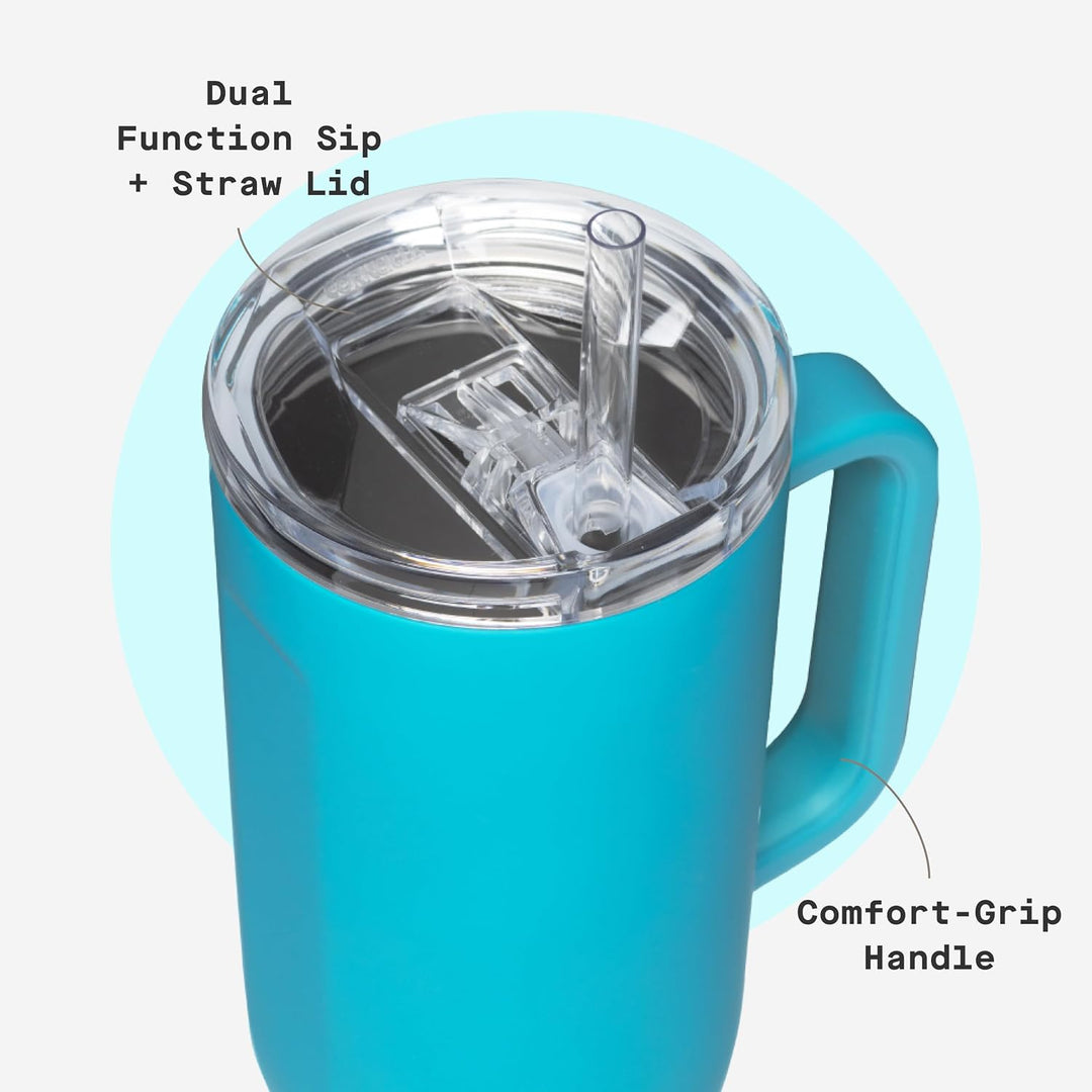 Corkcicle Cruiser Isolierter Becher mit Griff und Strohhalm, Capriblau, 1,2 l, wiederverwendbare Was