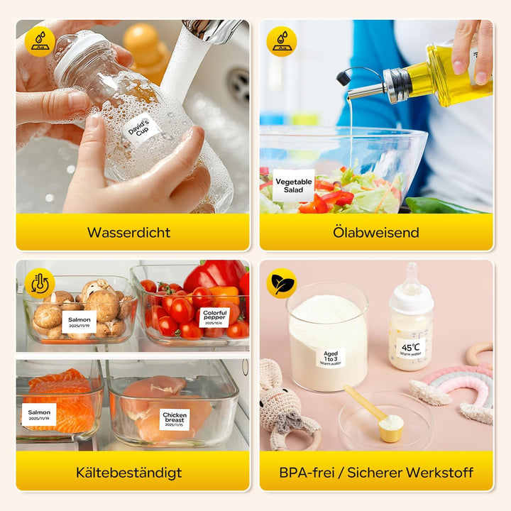 Memoking Etikettendrucker Selbstklebend, Bluetooth Label Printer mit 2000 Symbolen und 300 Vorlagen,