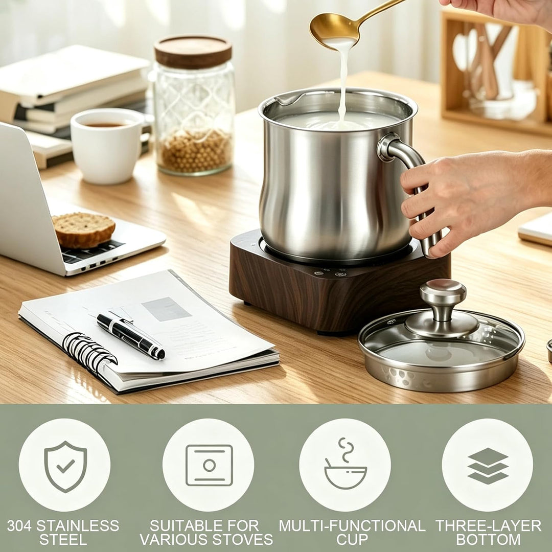 2L Milchtopf Edelstahl mit Deckel, Milchtopf Induktion, Butter Schmelztopf mit Ausgiesser und Griff,