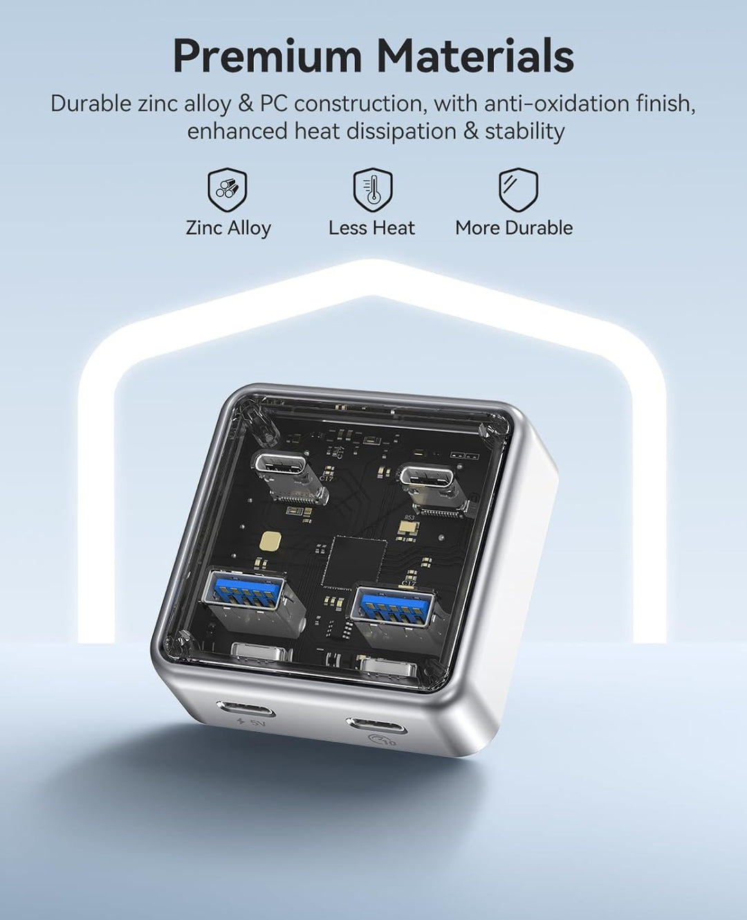 ORICO USB Hub 3.2, 4 Port USB 3.2 Gen2 Verteiler mit 2 Typ A/C Anschlüsse, 10Gbps Zinklegierung Mult
