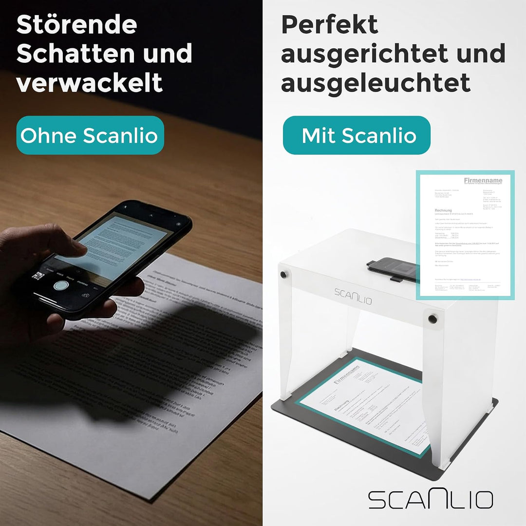 SCANLIO Pro | Faltbare Scanbox | Dokumente einfach und schnell mit dem Handy scannen | Handy Scanner