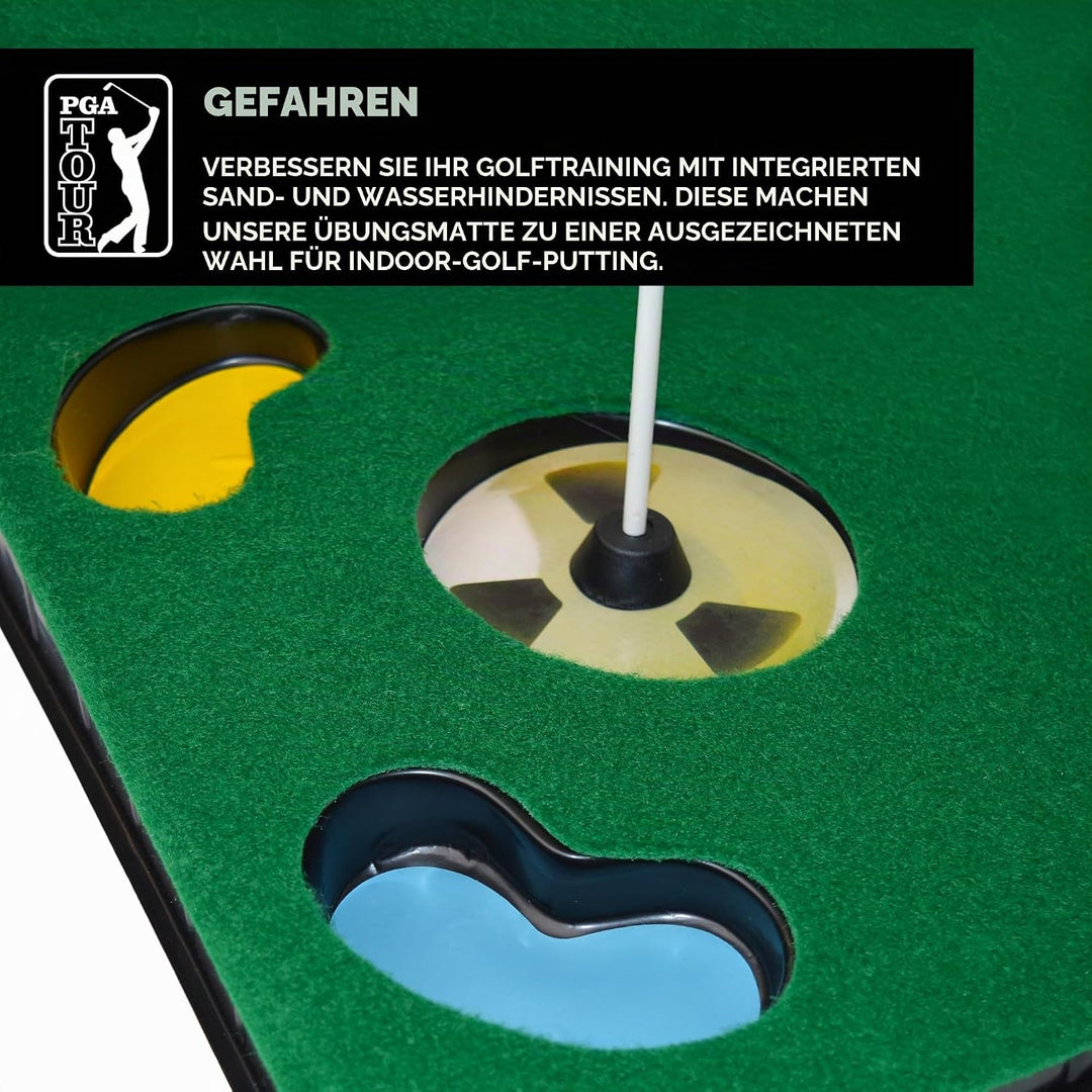 PGA Tour Putting-Matte mit zusammenklappbarem Putter und Ausrichtungsführung, 1,8 m Einzelbett Einze
