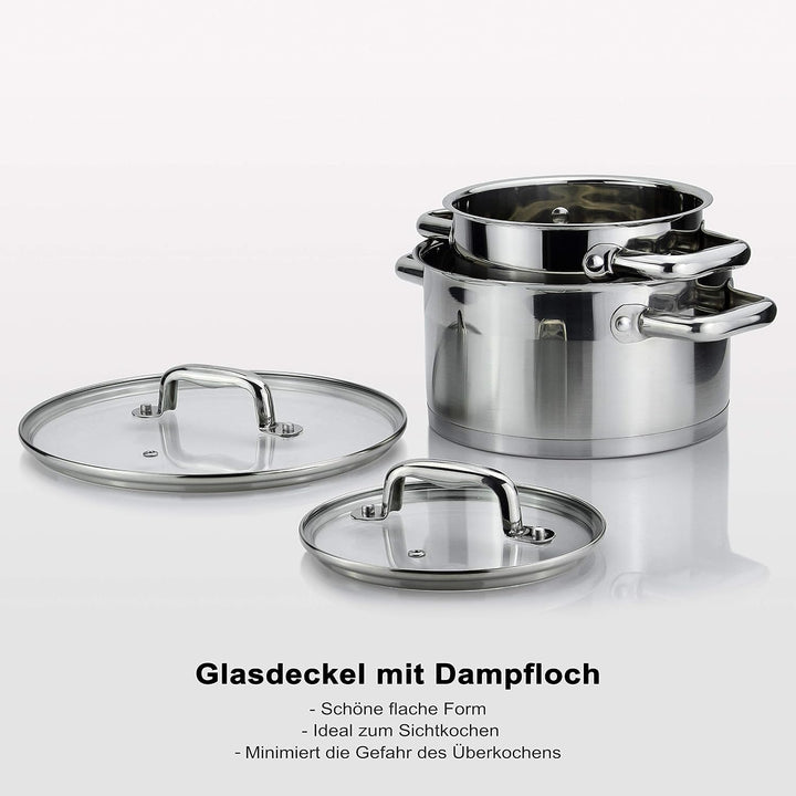 Linnuo Topfset Induktion Kochtopf Set Edelstahl Töpfe mit Glasdeckel für alle Herde inkl Induktionsh