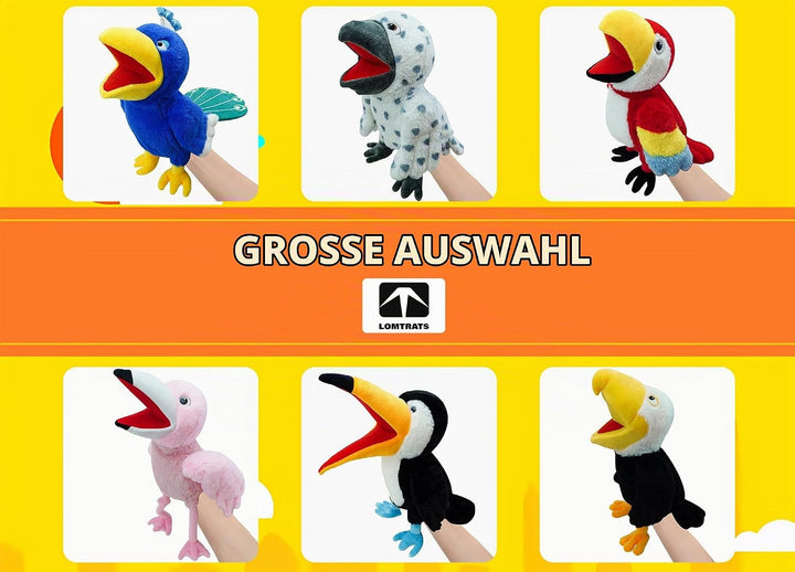 LOMTRATS Vogel-Handpuppen für Kinder, Kleinkinder, einschliesslich Papageien, Pfauen usw. mit bewegl