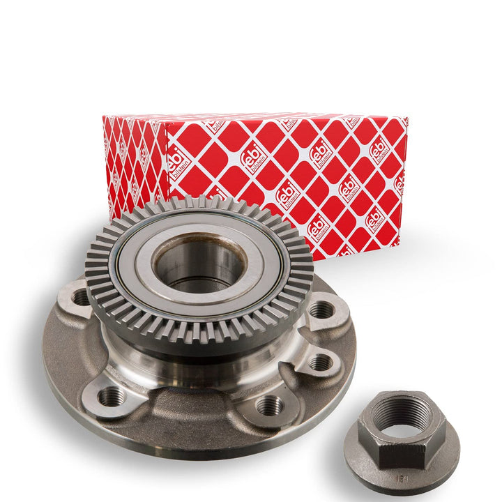 febi bilstein 06167 Radlagersatz mit Radnabe, ABS-Impulsring und Achsmutter , 1 Stück