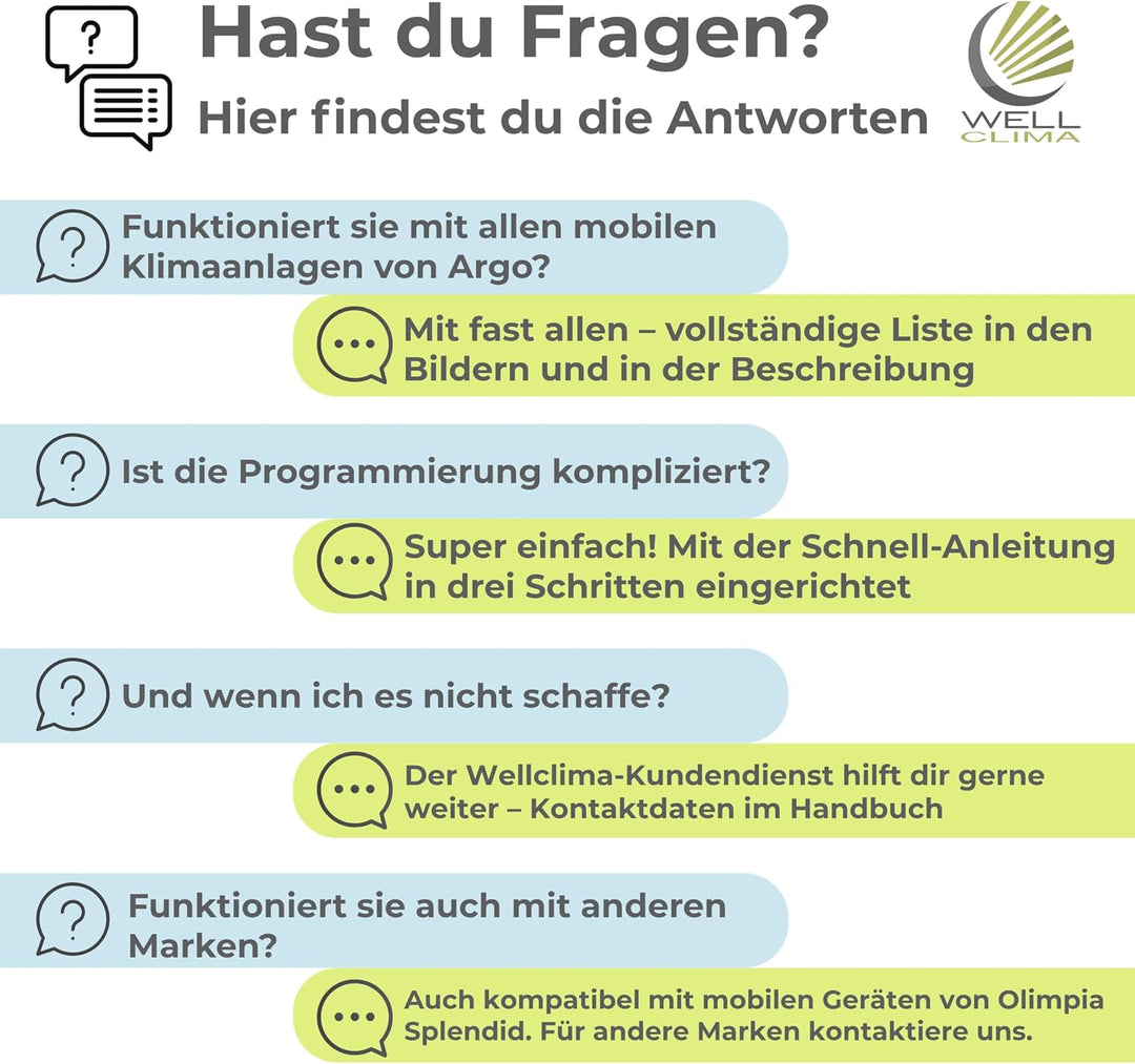 Wellclima® Fernbedienung für tragbare Klimageräte kompatibel mit Argo – funktioniert mit über 50 Mod