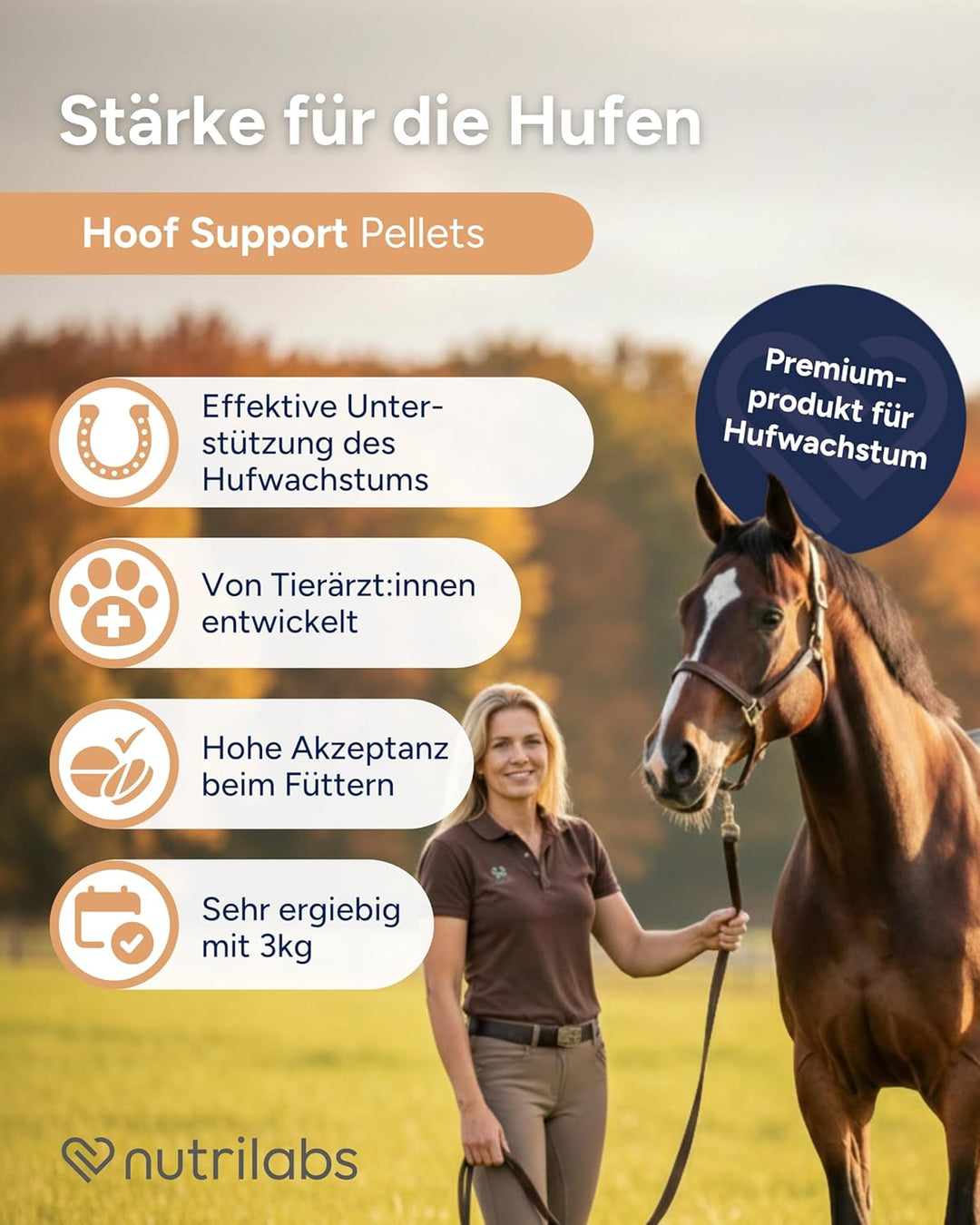NutriLabs Hoof Support Pellets Premiumprodukt zur Unterstützung gesunder Hufe von Pferden, mit Bioti