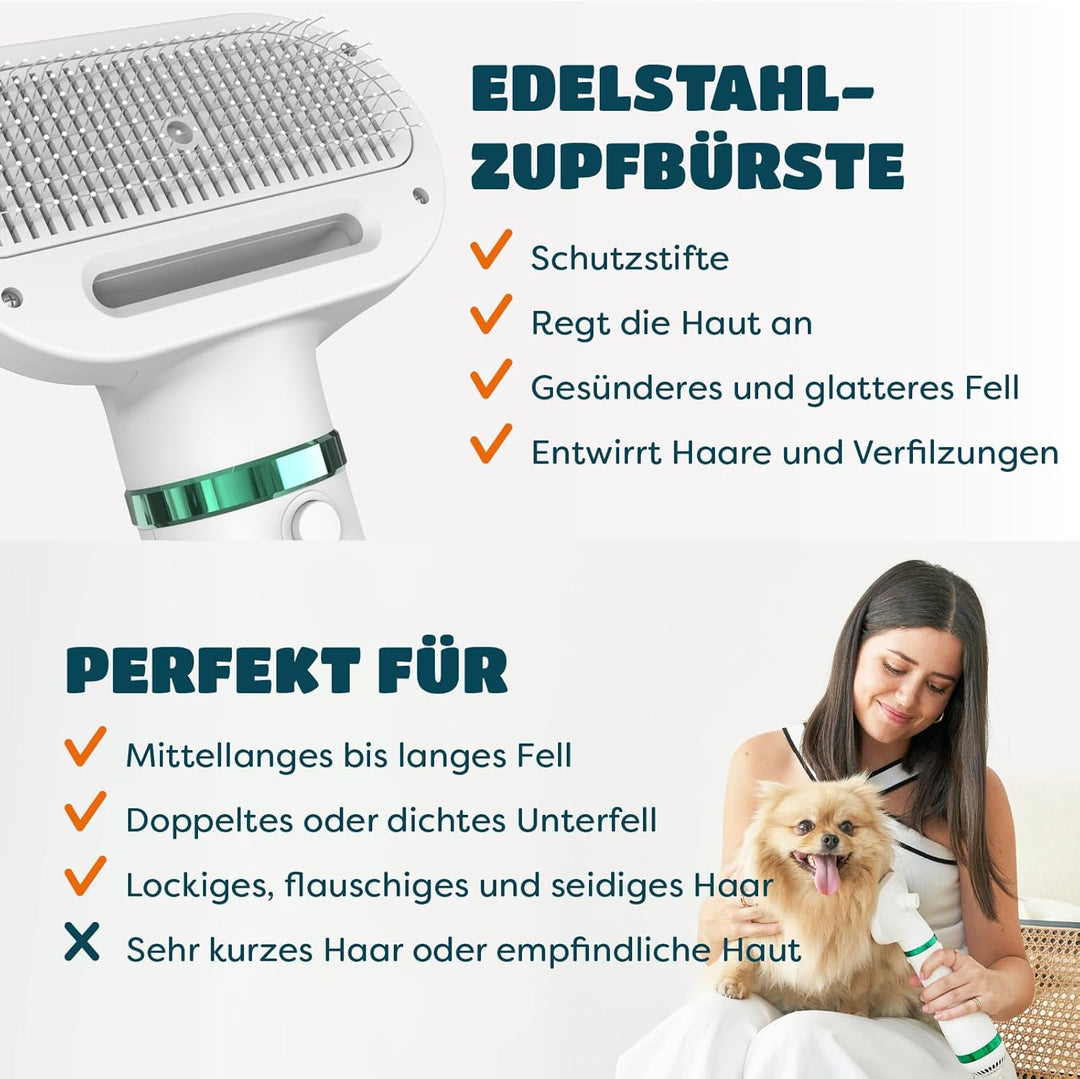 2-in-1 Blower Hundefön mit Selbstreinigender Bürste | Fön/Haartrockner und Bürste für Hund, Katze &amp;