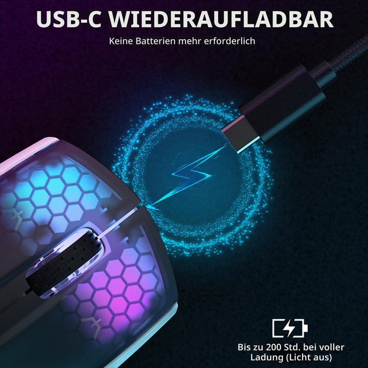 ATTACK SHARK X5 Ultra-leichte kabellose Gaming-Mäuse 49g,Tri-Mode Kabelgebunden/2.4G/BT5.0,PAW3312 P