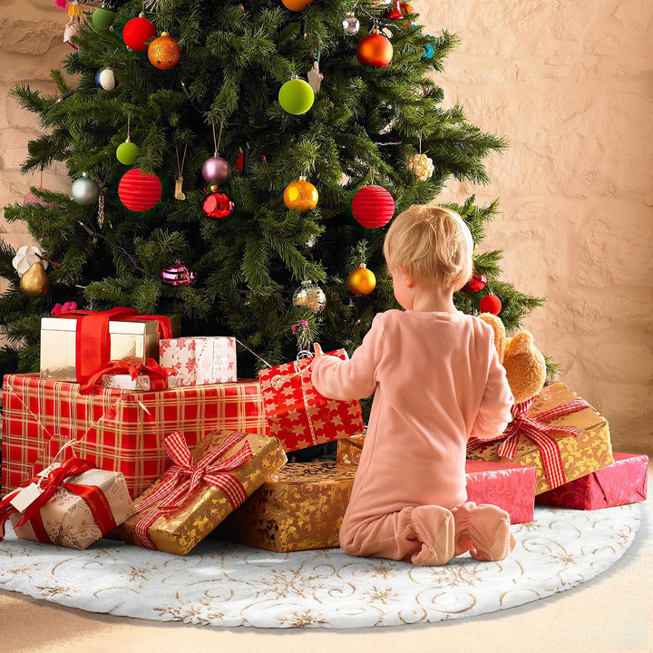 Dremisland Weihnachtsbaum Röcke Grosse Weiss &amp; Golden Plüsch Weihnachtsbaumdecke mit Pailletten Schn