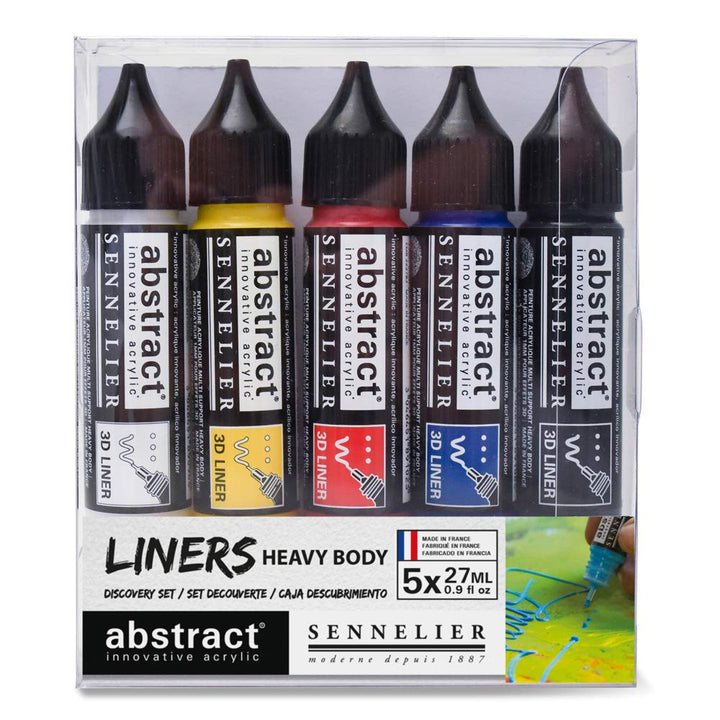 Sennelier Abstract Acrylic Discovery Liner Set, Includes 5-27ml 3D Liners, Primary Colors (10-121350
