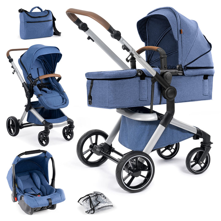Bergsteiger Kinderwagen Lugo 3in1 | Kombikinderwagen Komplettset inkl. Zubehör - Babyschale, Buggy-A
