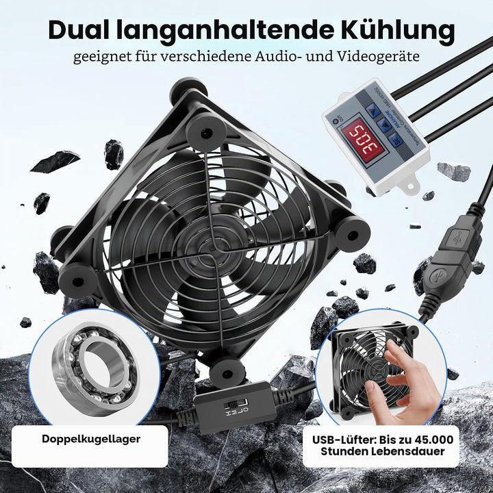120mm USB PC Lüfter mit Digitaler Temperaturregelung, zweireihiger PC Kühlventilator, 5V, 3 einstell