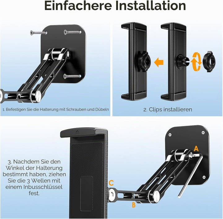 Lucrave Tablet Wandhalterung, Aluminium ausziehbare iPad Wandhalterung, mit 360° drehbarer Basis ein