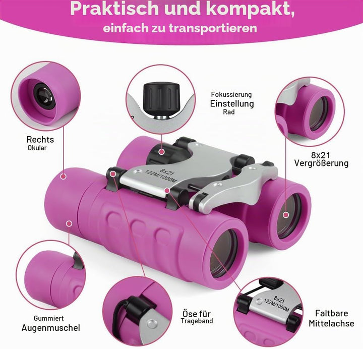 OSDUE Fernglas für Kinder, Fernglas Spielzeug, Starke Vergrösserung 8X21, Stossfestes, Inklusive Lup
