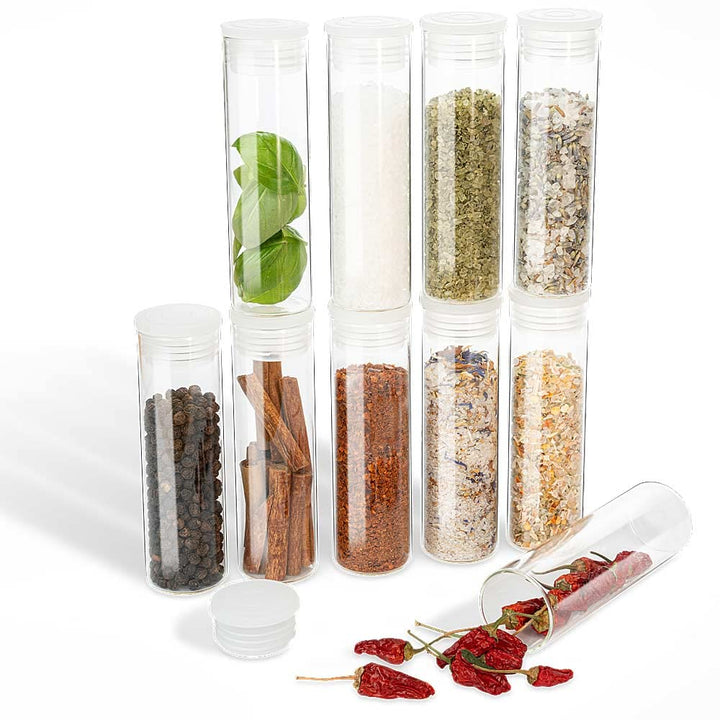 Tuuters 25x Gewürzgläser mit Verschluss (weiss), kleine Glasfläschchen für Gewürze (70 x Ø30 mm), 70