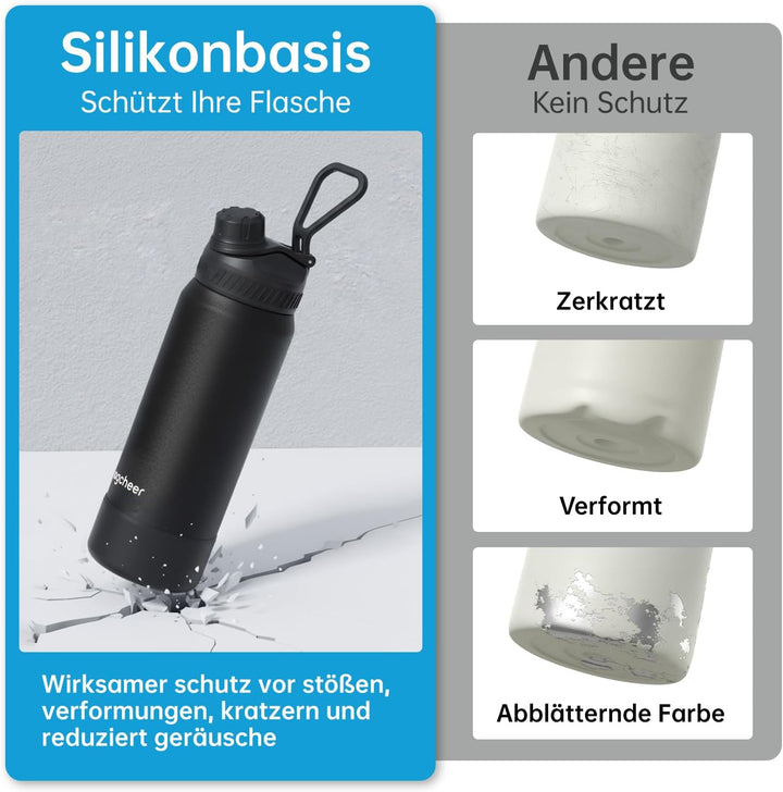 magcheer Isolierte Edelstahl Trinkflasche 1L mit Griff | BPA-Frei &amp; Auslaufsichere Isolierte Thermos
