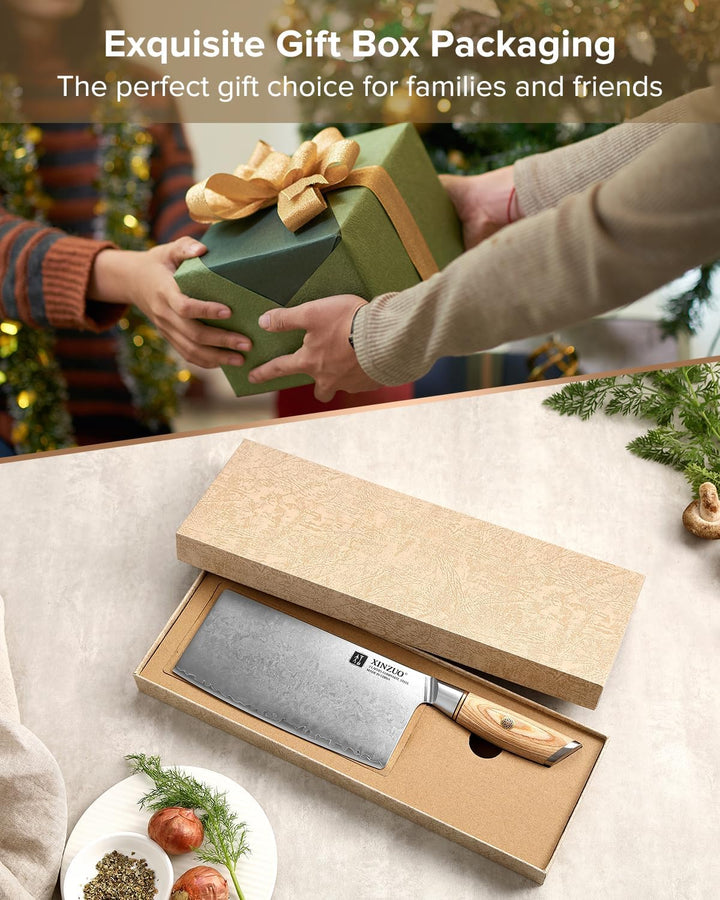 XINZUO 19cm Hackmesser Verbundstahl 10Cr15CoMoV, Profi Chinesisches Kochmesser Edelstahl Hackbeil, 3
