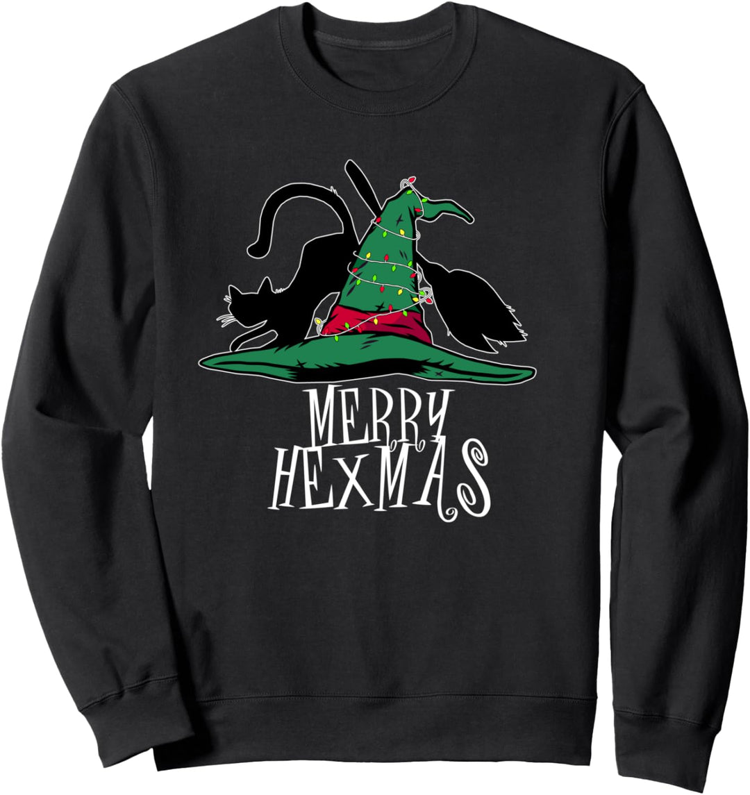 MERRY HEXMAS Hexenhut Besen Katze Okkult Meme Sweatshirt