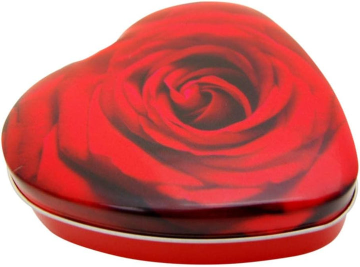 Geschenkdose Rose Love - Flache rote Dose in Herzform mit Rosenmotiv - lebensmittelecht - Herzdose,