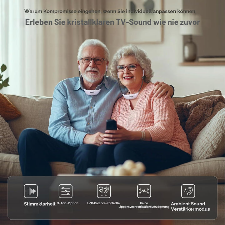 SIMOLIO Dual Digitale TV Hörsystem, 2.4GHz Kabelloser Kopfhörer für Fernseher &amp; Musikanlagen mit Ers