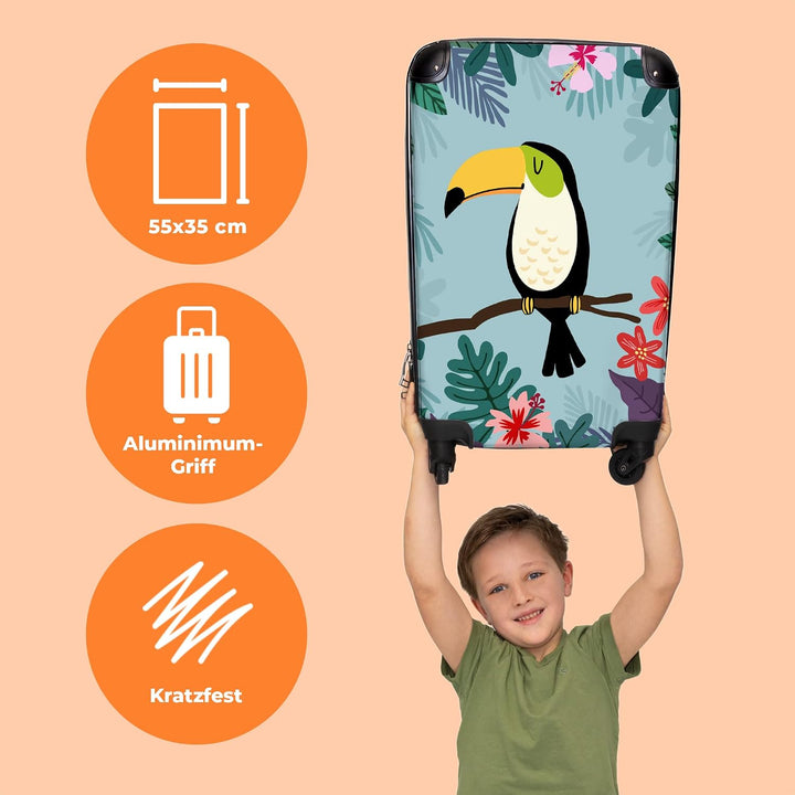 NoBoringSuitcases.com® Koffer Handgepäck Trolley Rollkoffer Kleine Reisekoffer mit 4 Rollen - Tukan