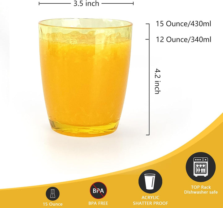 Grosse Acrylgläser, 740 ml, Kunststoffbecher, Set mit 6 transparenten Farben, gehämmerter Stil, BPA-