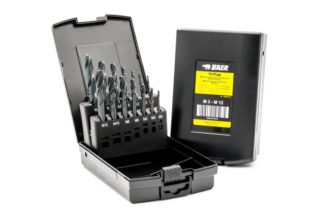 BAER Gewindeschneider Set M3 - M12 TriTap HSSE-VAP: Gewindebohrer Set Sackloch - Kernlochbohrer - Ge