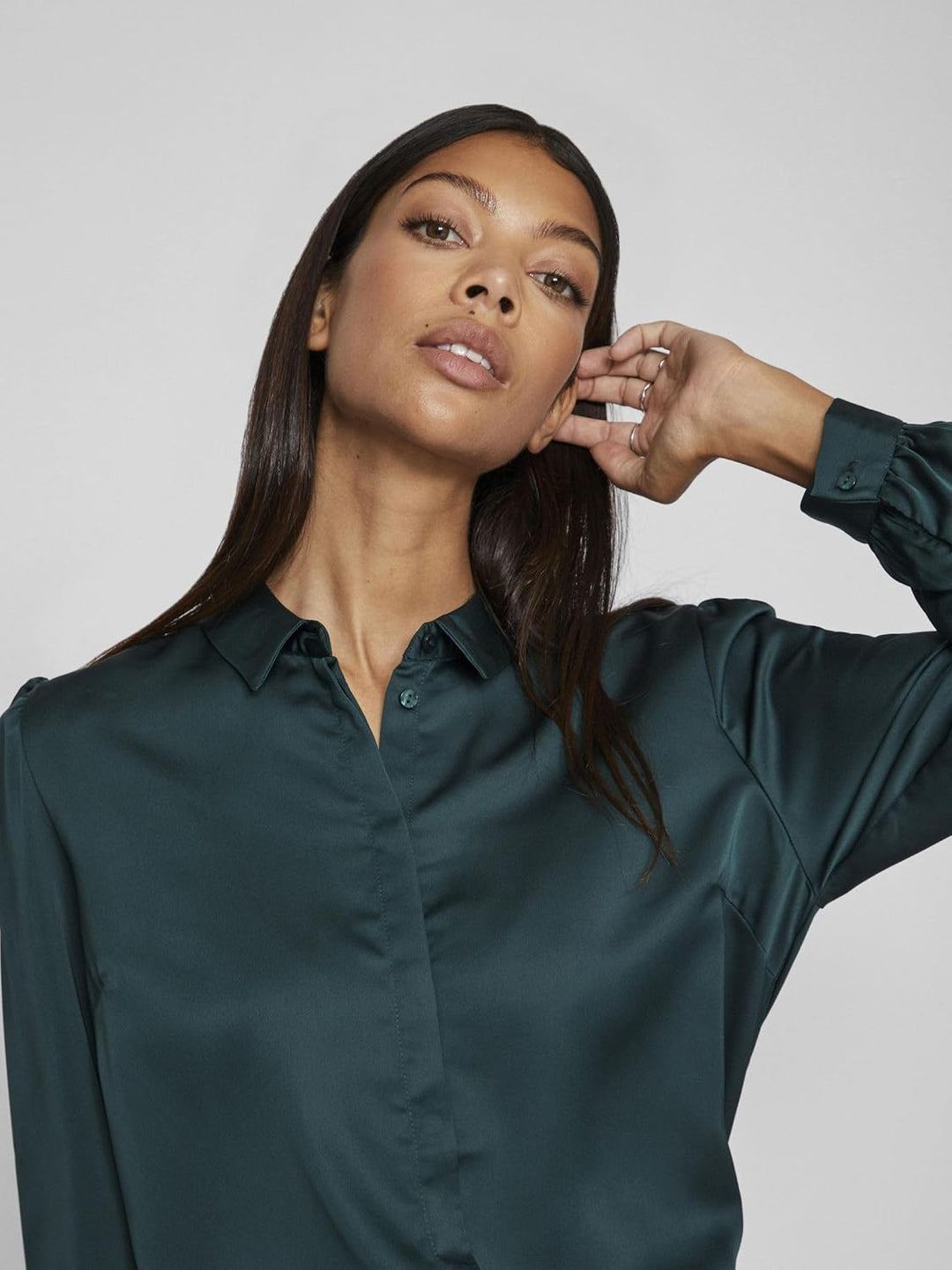 Vila Damen Viellette Satin L/S Shirt-Noos Langarmbluse 34 Ponderosa Pine, 34 Ponderosa Pine